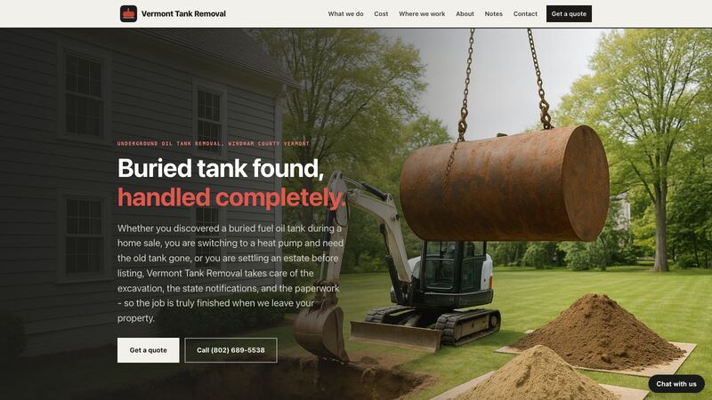 Vermont Tank Removal homepage