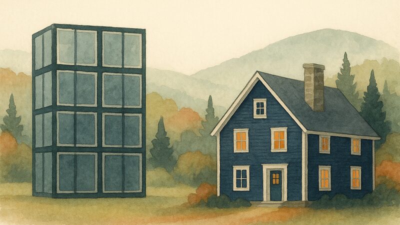 Custom-coded vs Squarespace - conceptual comparison illustration - Brattleboro Local