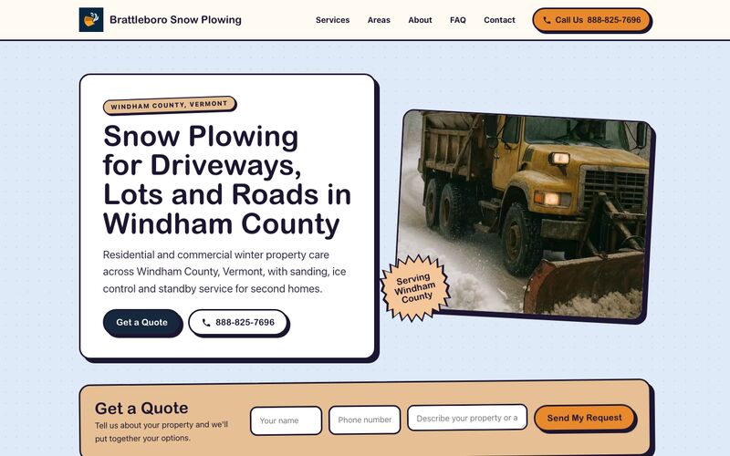The Brattleboro Snow Plowing website home page