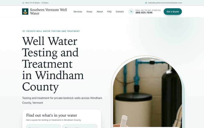 The Southern Vermont Well Water website home page