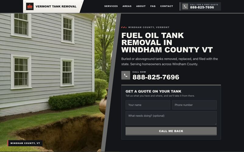 The Vermont Tank Removal website home page